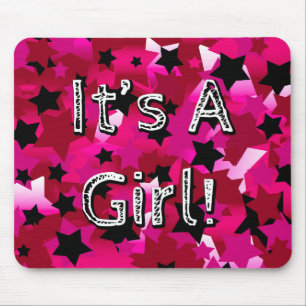 It's A Girl! Pink Stars Mouse Pad