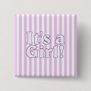 It's a Girl Pink Striped Announcement 15 Cm Square Badge