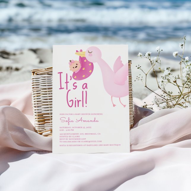 It's a Girl Pink Swan Baby Shower Invitation (Creator Uploaded)