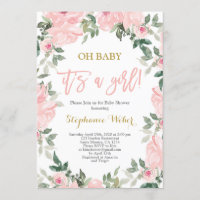 It's a Girl pink watercolor flora Baby shower girl