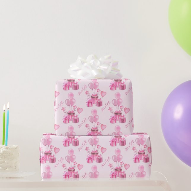 It's a girl pink with balloons personalised wrapping paper (Party Gifts)