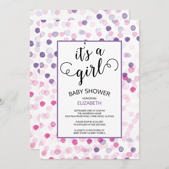 It's a Girl Polka Dot Girls Baby Shower Invitation (Front/Back)