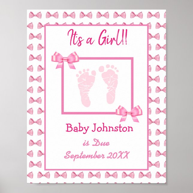 It's a Girl, Pregnancy Announcement Footprints Poster (Front)