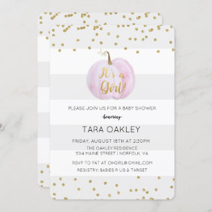 Its a Girl Pumpkin Glitter Baby Shower Invitation