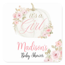 It's a girl pumpkin rose baby shower stickers