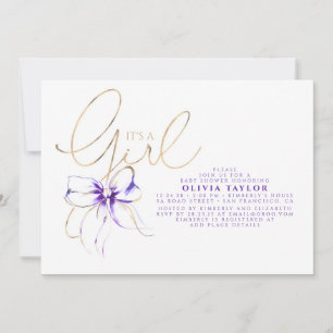 It's a Girl Purple and Gold Elegant Baby Shower Invitation