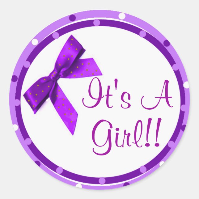 Its a Girl Purple Bow Stickers (Front)