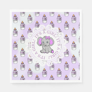 It's a Girl, Purple Elephant Baby shower Napkin