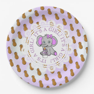 It's a Girl, Purple Elephant  Themed Baby shower Paper Plate