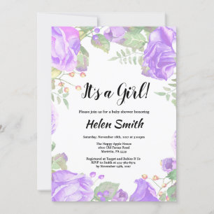 It's A Girl Purple Floral Baby Shower Invitation