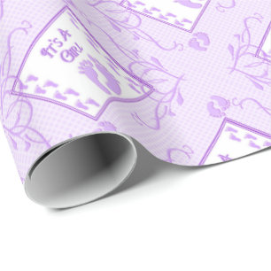 It's A Girl Purple Footprints Wrapping Paper