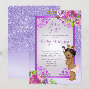 It's a girl Purple Gold Baby Shower Invite