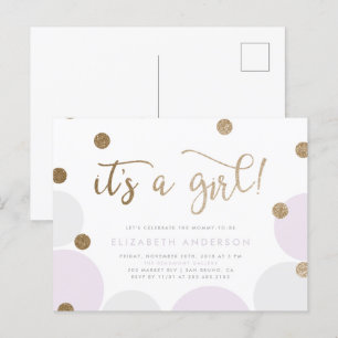 It's a Girl!   Purple & Gold Confetti Baby Shower Invitation Postcard