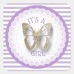 Its a Girl Purple Gold Striped butterfly Stickers
