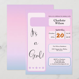 It's A Girl! Purple Gradient Cute Baby Shower Invitation