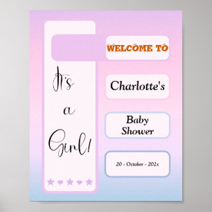 It's A Girl! Purple Gradient Cute Baby Shower Poster