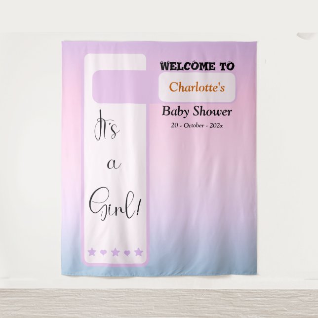 It's A Girl! Purple Gradient Cute Photo Backdrop Tapestry (Front)
