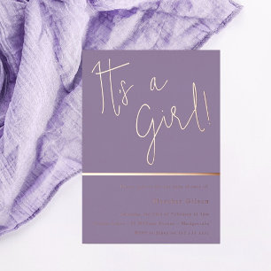 Its a Girl! Purple Lavender Baby Shower Rose Gold