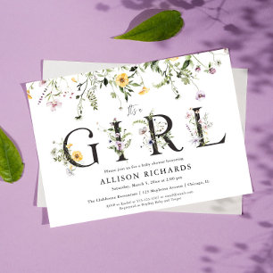 It's a Girl purple yellow wildflowers baby shower  Invitation