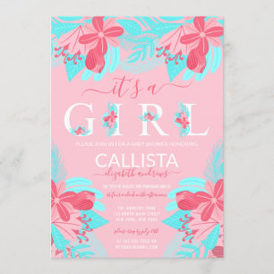It's a Girl Quote Pink Teal Floral Baby Shower Invitation