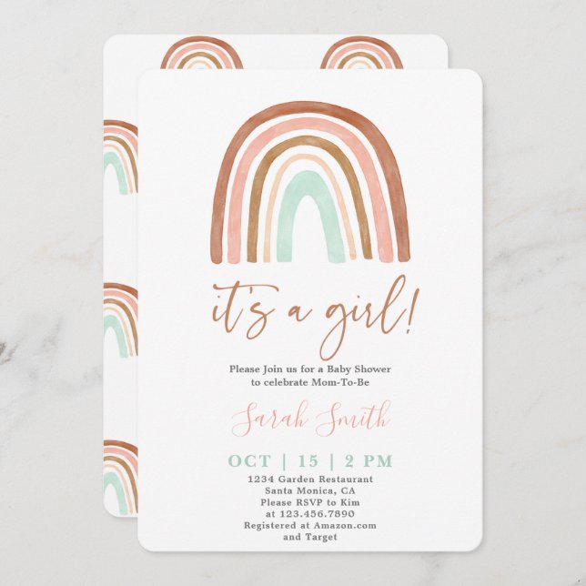 It's a Girl Rainbow Baby Shower girl Invitation (Front/Back)