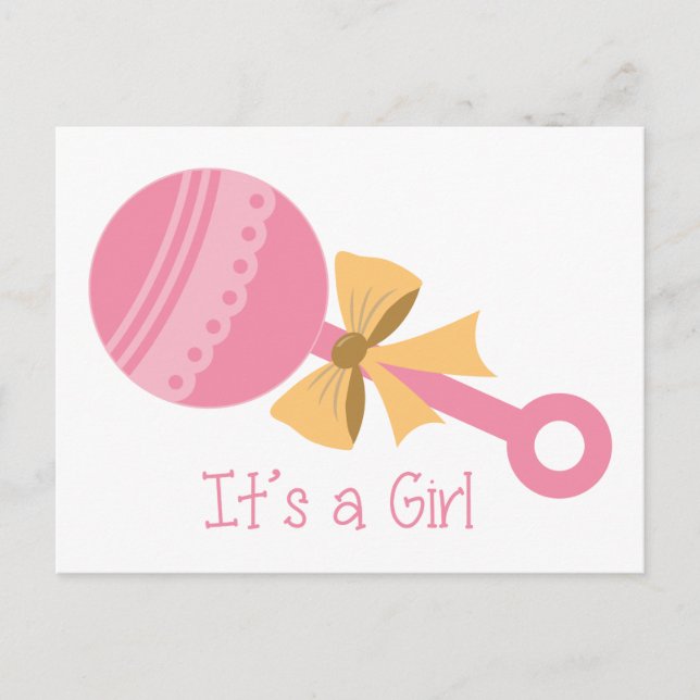 Its A Girl Rattle Postcard (Front)
