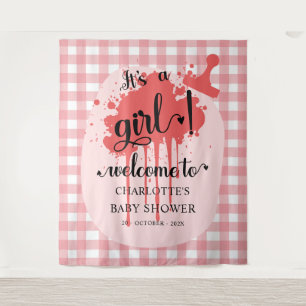 It's a Girl! Red Gingham Baby Shower Backdrop Tapestry