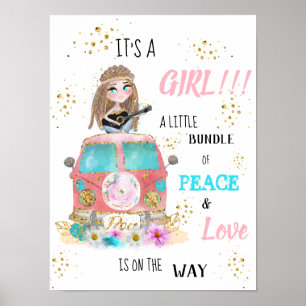 * It's a GIRL  Retro Hippie  Baby Shower Poster