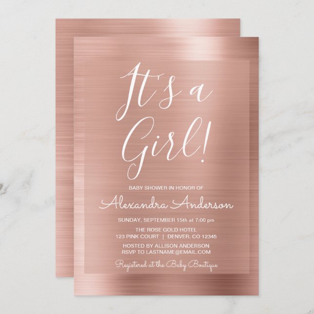 It's a Girl! - Rose Gold Foil Baby Shower Invitation (Front/Back)