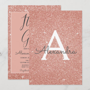 It's a Girl! - Rose Gold Glitter Baby Shower Invitation