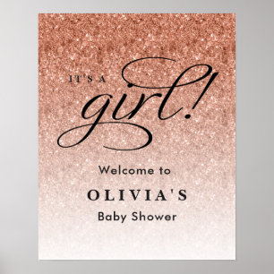It's a Girl, Rose Gold Glitter Baby Shower Welcome Poster