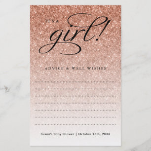 It's A Girl Rose Gold Ombre Glitter Advice, Wishes