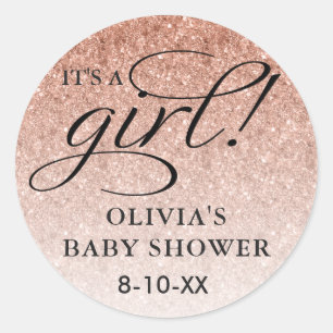 It's A Girl Rose Gold Ombre Glitter Favour Tag