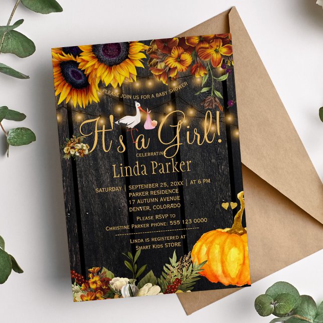 It's a girl rustic fall sunflower baby girl shower invitation (Creator Uploaded)
