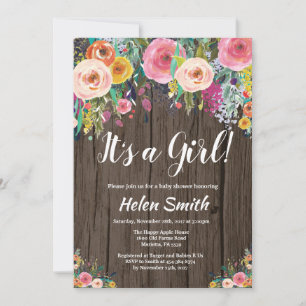 It's A Girl Rustic Floral Baby Shower Invitation
