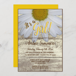 It's a Girl Rustic Floral Daisy Garden Baby Shower Invitation