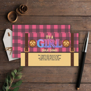 It's a girl Rustic Lumberjack Flannel Baby Shower Enclosure Card