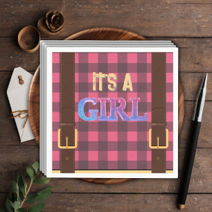 It's a girl Rustic Lumberjack Flannel Baby Shower Napkin