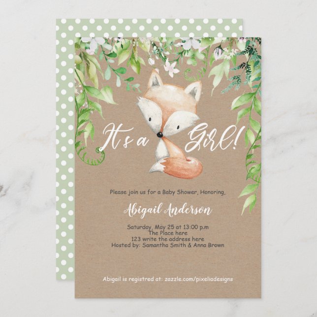 Its a Girl, Rustic,Woodland, Greenery, Baby Shower Invitation (Front/Back)
