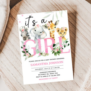 It's A Girl Safari Animals Baby Shower Invitation