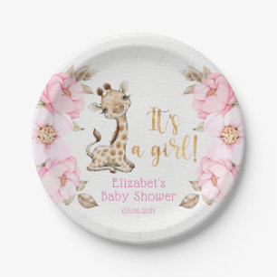 It's a Girl! Safari Animals Baby Shower Paper Plate