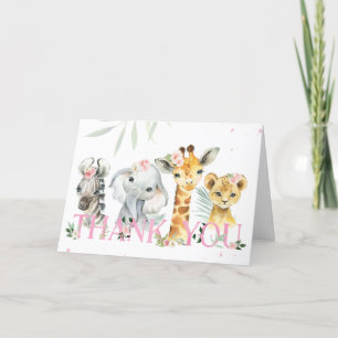 It's A Girl Safari Animals Baby Shower Thank You Card