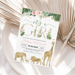 Its a Girl Safari Gold Baby Shower Invitation