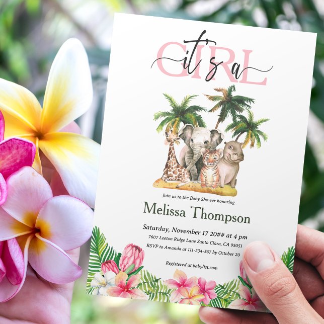 Its a Girl Safari Wild Tropical Floral Baby Shower Invitation (Creator Uploaded)