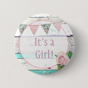 It's a Girl! Shabby Rustic Birth Announcement 6 Cm Round Badge