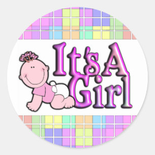 It's A Girl Shiny Pink Text w/Baby Sticker Sheet