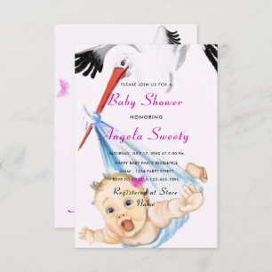 It's a Girl Shower Invitation Stork Carrying Baby