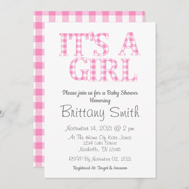 Its A Girl Simple Pink and White Baby Shower Invitation (Front/Back)