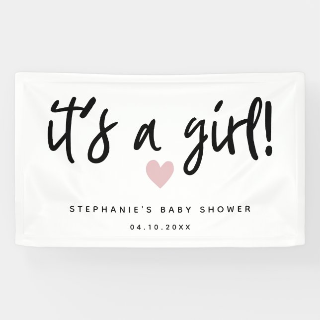 it's a girl Simple Pink Heart Baby Shower Banner (Horizontal)