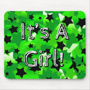 It's A Girl! Stars In Greens Mouse Pad